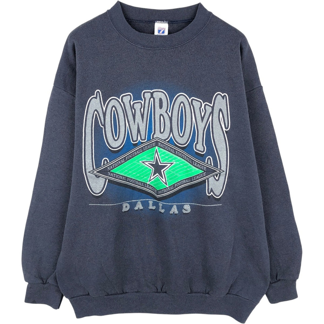 90'S LOGO 7 Dallas Cowboys Print Sweatshirt, Made in USA, Men's Size L (Equivalent), Vintage cotton navy blue type Vintage Second Hand