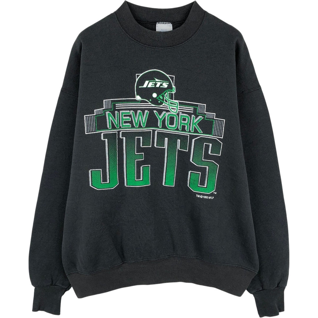 90'S LOGO 7 New York Jets Print Sweatshirt, Made in USA, Men's XL equivalent, Vintage cotton black type Vintage Second Hand