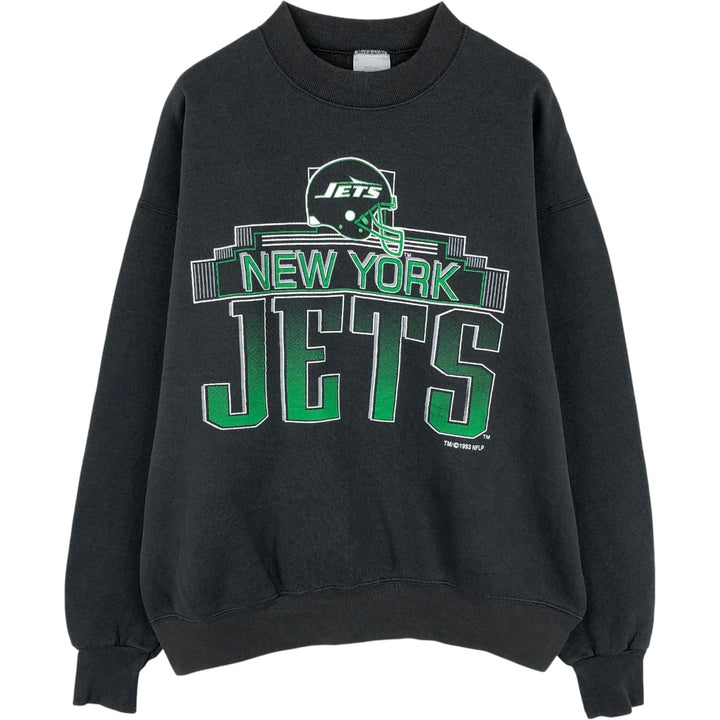 90'S LOGO 7 New York Jets Print Sweatshirt, Made in USA, Men's XL equivalent, Vintage cotton black type Vintage Second Hand