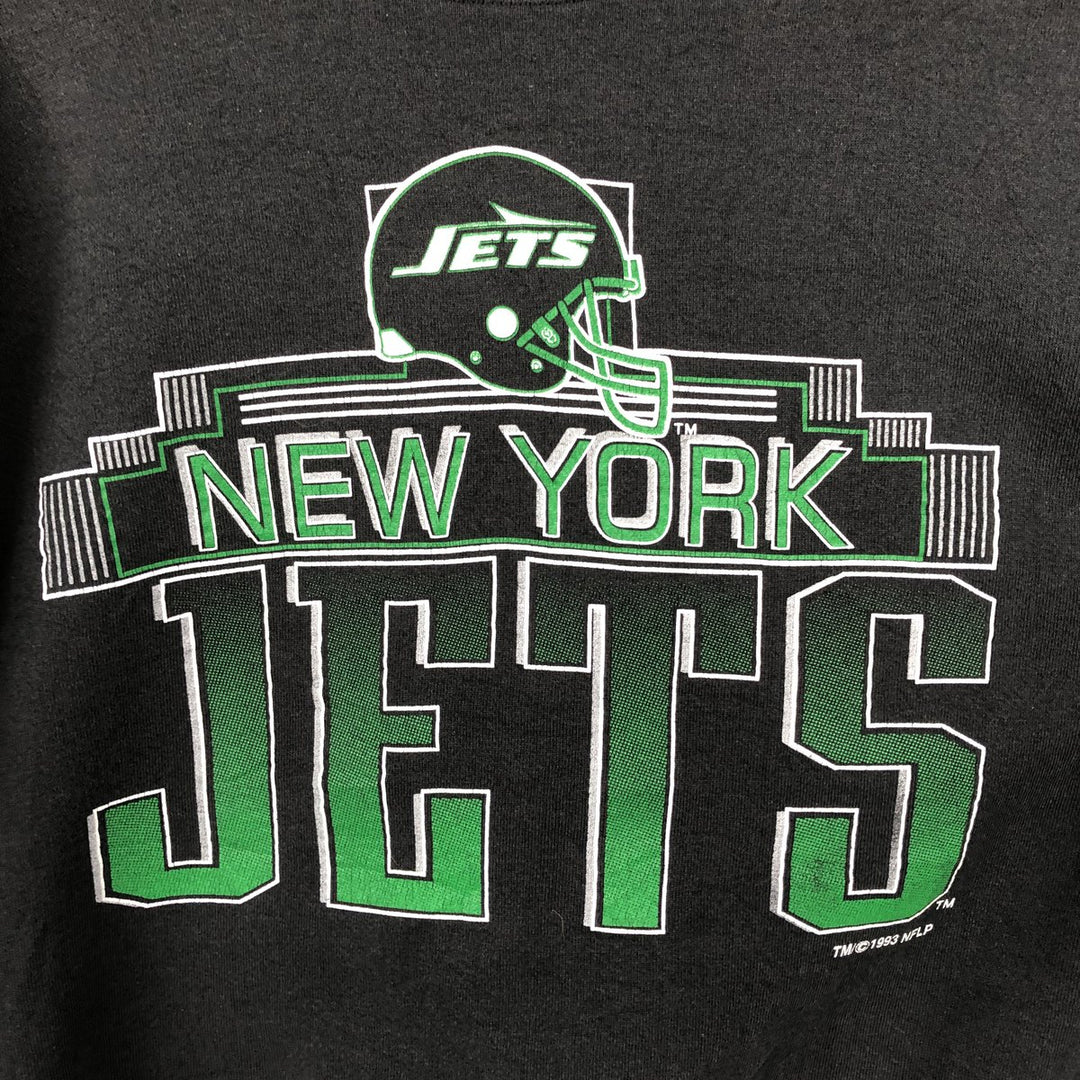 90'S LOGO 7 New York Jets Print Sweatshirt, Made in USA, Men's XL equivalent, Vintage cotton black type Vintage Second Hand
