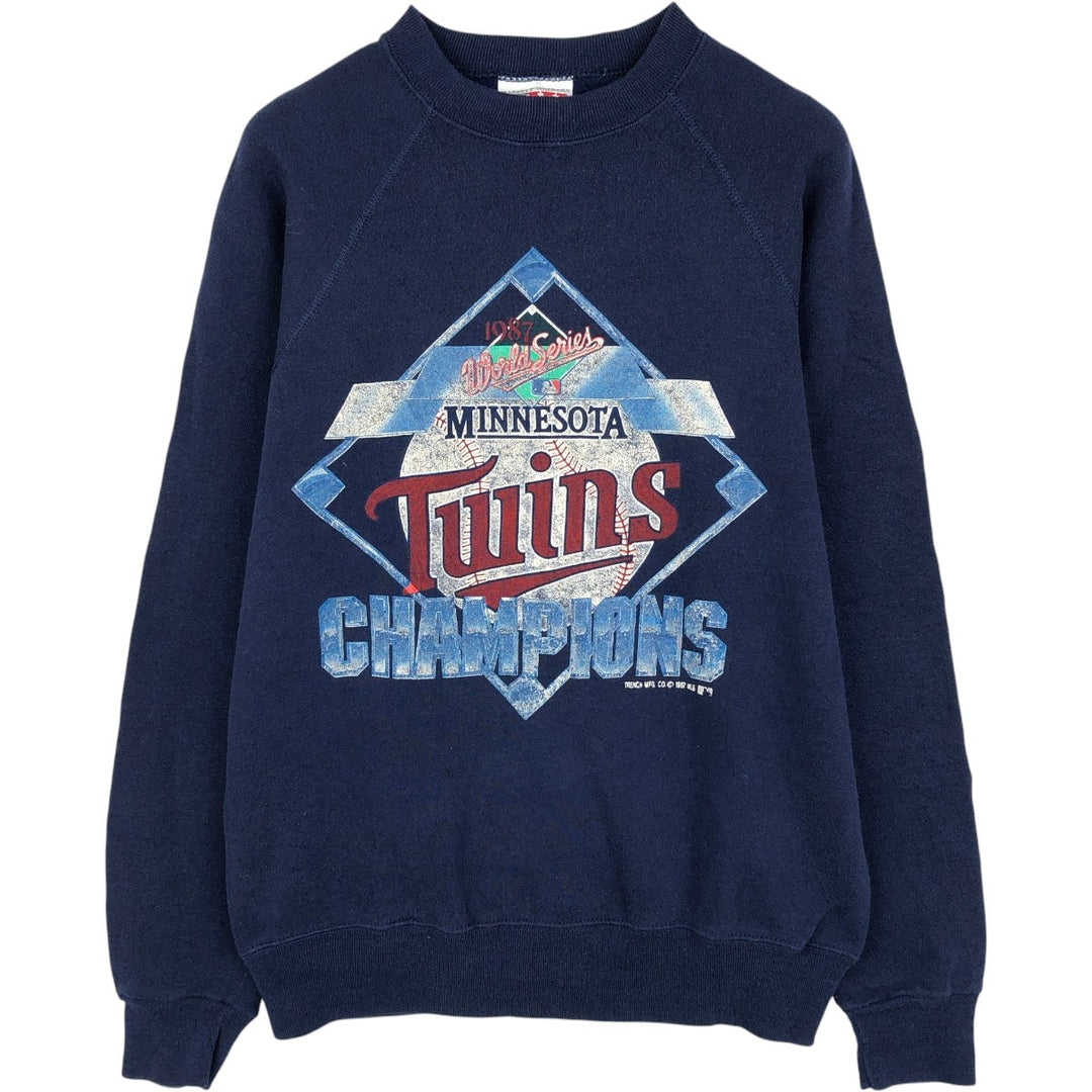 80'S BASSET WALKER Minnesota Twins Print Sweatshirt, Made in USA, Men's Size L (approx.), Vintage cotton navy blue type Vintage Second Hand