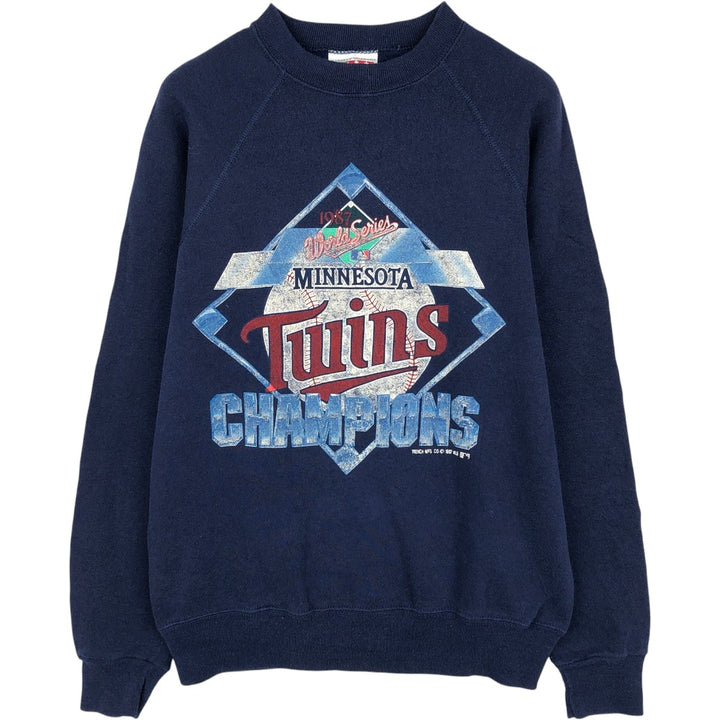 80'S BASSET WALKER Minnesota Twins Print Sweatshirt, Made in USA, Men's Size L (approx.), Vintage cotton navy blue type Vintage Second Hand