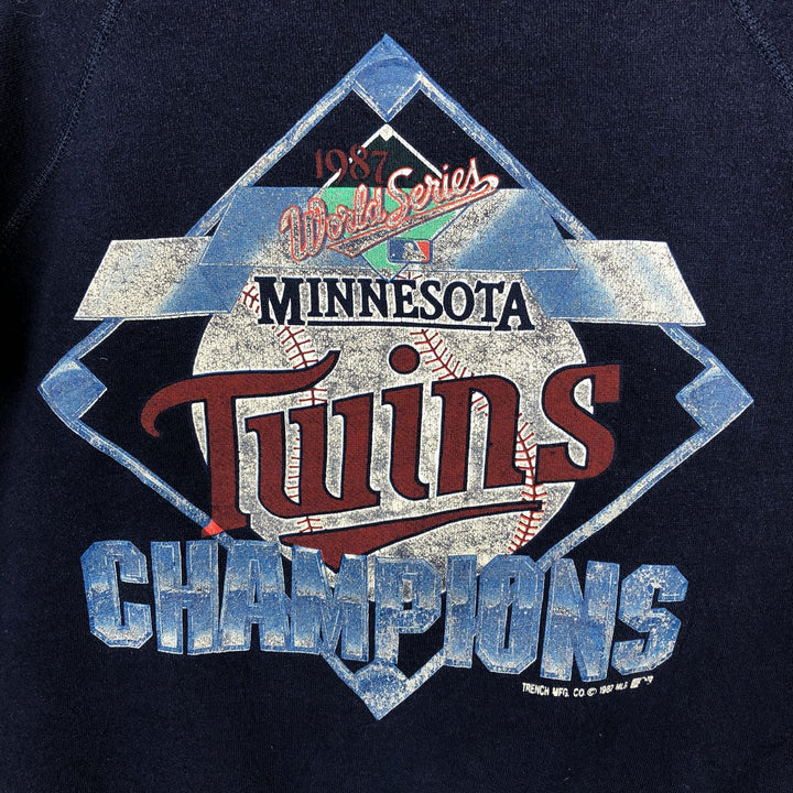 80'S BASSET WALKER Minnesota Twins Print Sweatshirt, Made in USA, Men's Size L (approx.), Vintage cotton navy blue type Vintage Second Hand