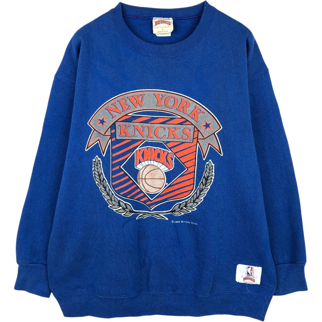 90'S Fruit of the Loom New York Knicks Print Sweatshirt, Made in USA, Men's Size L (approx.), Vintage cotton blue type Vintage Second Hand