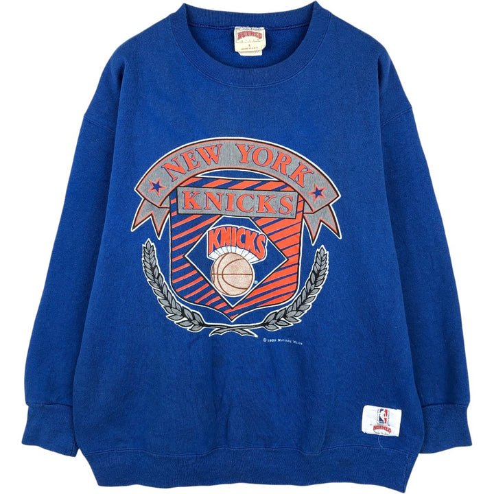 90'S Fruit of the Loom New York Knicks Print Sweatshirt, Made in USA, Men's Size L (approx.), Vintage cotton blue type Vintage Second Hand