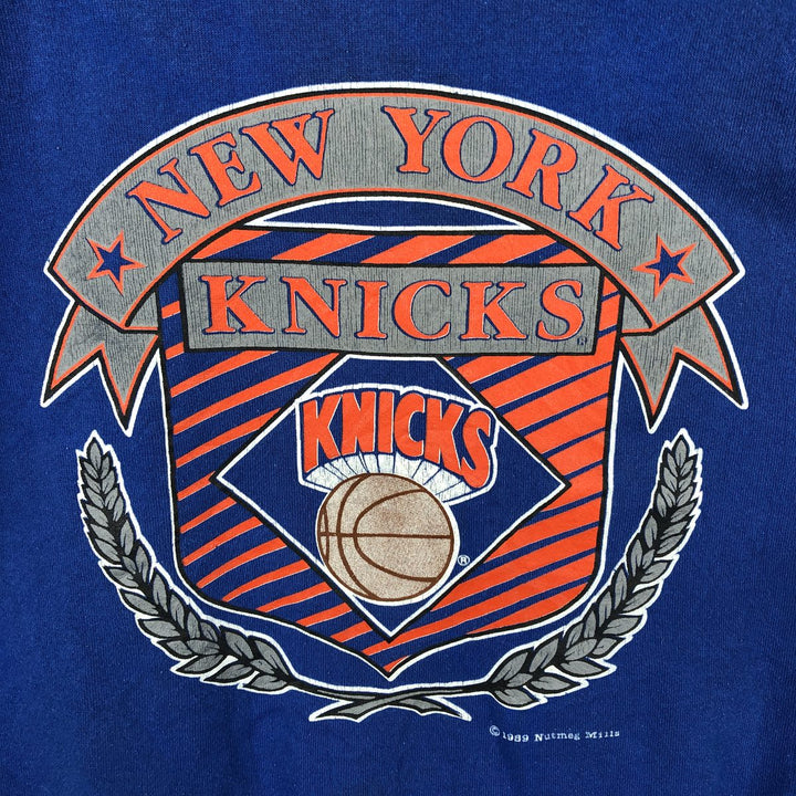 90'S Fruit of the Loom New York Knicks Print Sweatshirt, Made in USA, Men's Size L (approx.), Vintage cotton blue type Vintage Second Hand