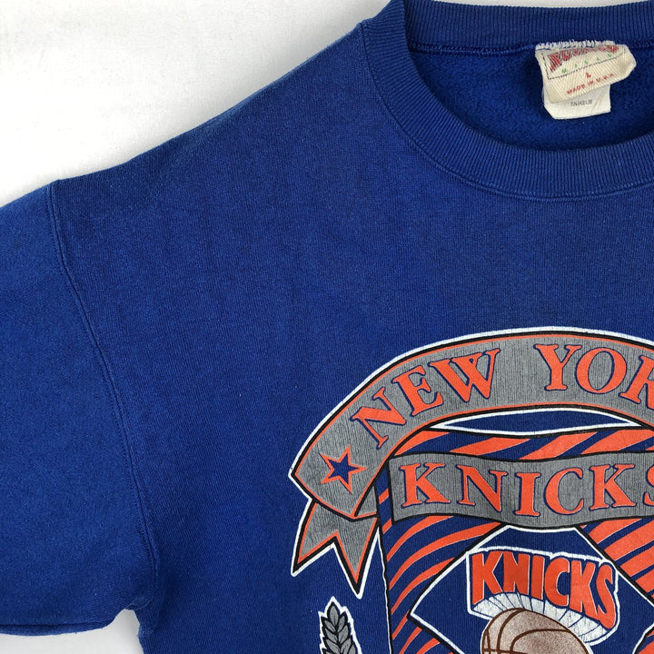 90'S Fruit of the Loom New York Knicks Print Sweatshirt, Made in USA, Men's Size L (approx.), Vintage cotton blue type Vintage Second Hand