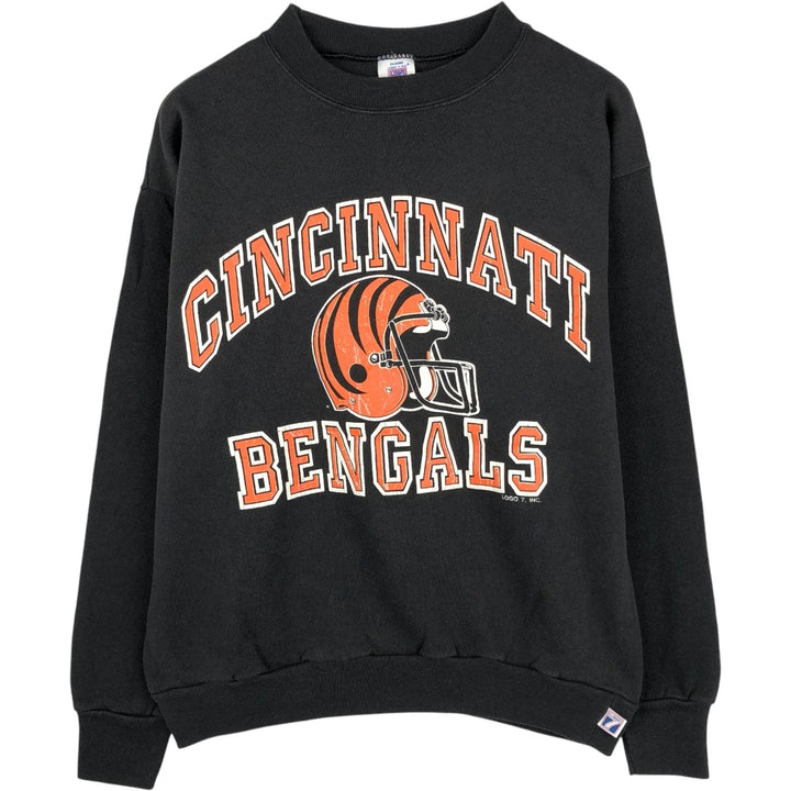 90'S Logo Seven Cincinnati Bengals Print Sweatshirt, Made in USA, Men's Size M (approx.), Vintage cotton black type Vintage Second Hand