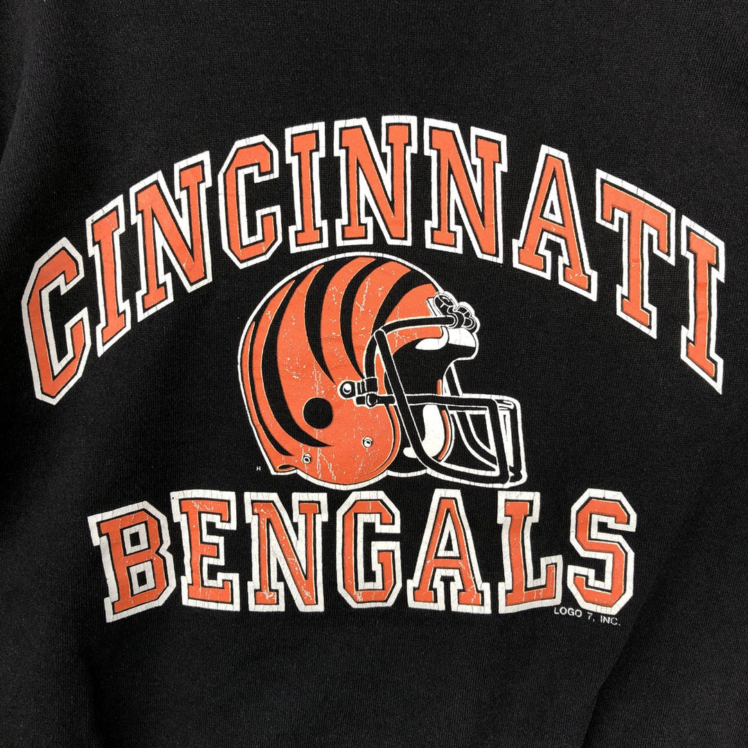 90'S Logo Seven Cincinnati Bengals Print Sweatshirt, Made in USA, Men's Size M (approx.), Vintage cotton black type Vintage Second Hand