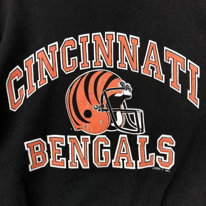 90'S Logo Seven Cincinnati Bengals Print Sweatshirt, Made in USA, Men's Size M (approx.), Vintage cotton black type Vintage Second Hand