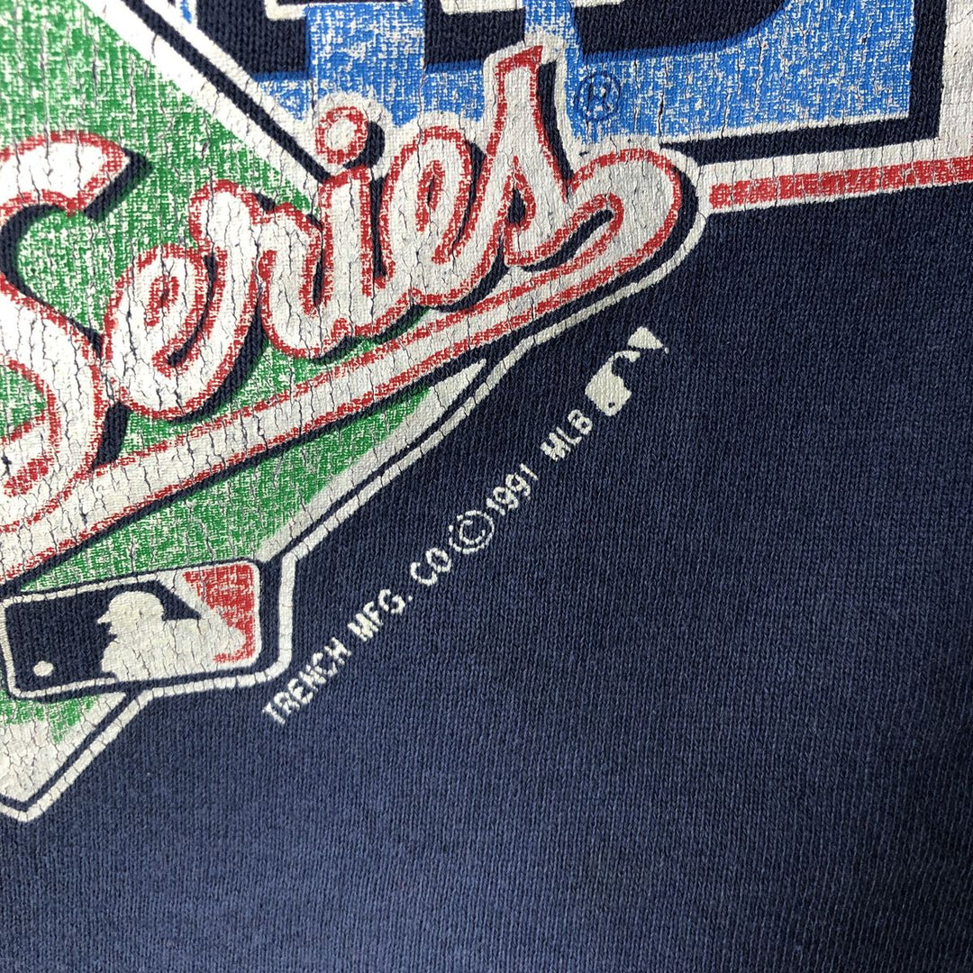 90'S Fruit of the Loom Minnesota Twins Print Sweatshirt, Made in USA, Men's XL equivalent, Vintage unclear navy blue type Vintage Second Hand
