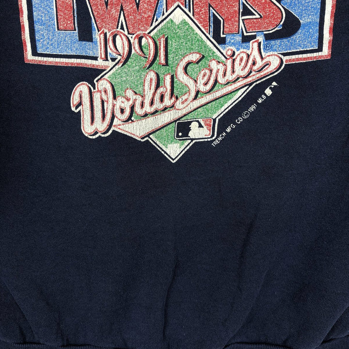 90'S Fruit of the Loom Minnesota Twins Print Sweatshirt, Made in USA, Men's XL equivalent, Vintage unclear navy blue type Vintage Second Hand