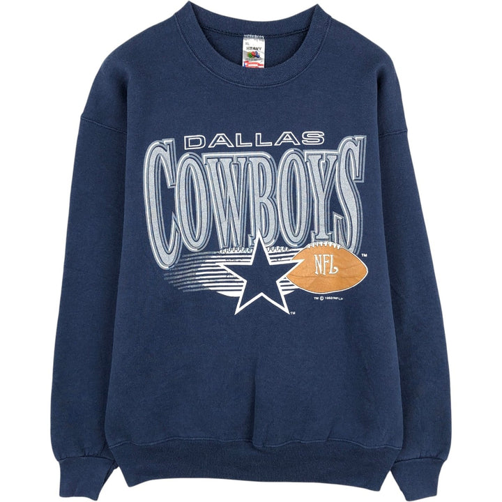 90'S Fruit of the Loom Dallas Cowboys Print Sweatshirt, Made in USA, Men's XL equivalent, Vintage cotton navy blue type Vintage Second Hand