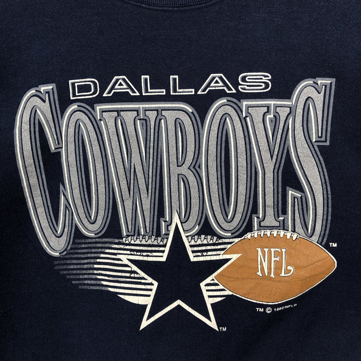 90'S Fruit of the Loom Dallas Cowboys Print Sweatshirt, Made in USA, Men's XL equivalent, Vintage cotton navy blue type Vintage Second Hand