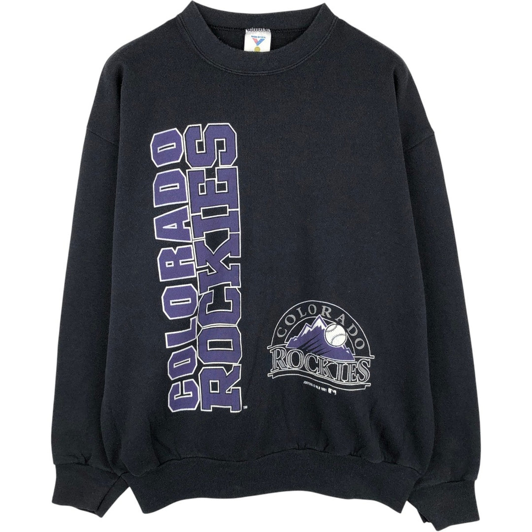 1990'S MLB Colorado Rockies sweatshirt, made in USA, men's size L equivalent, vintage. cotton black type Vintage Second Hand