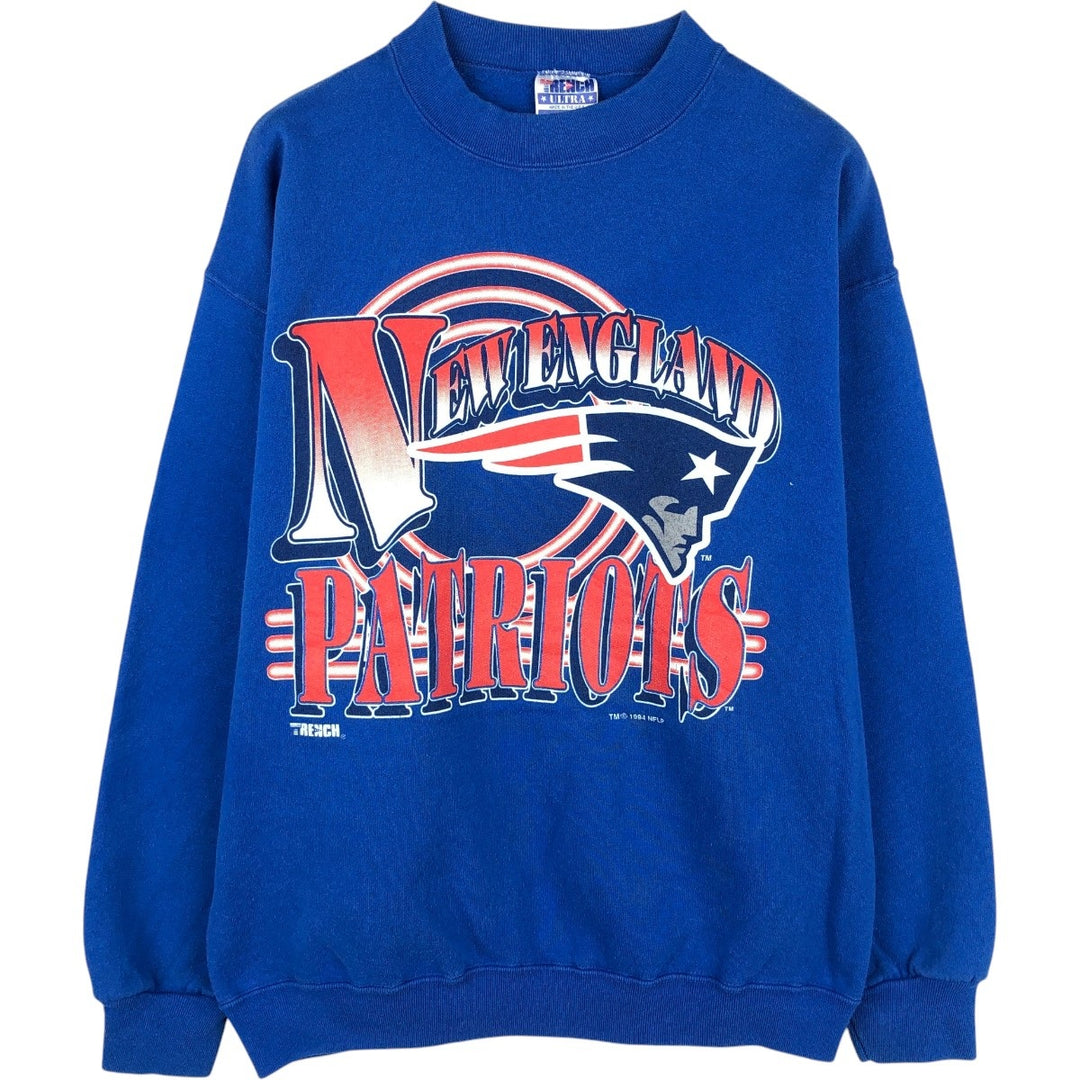 90'S TRENCH New England Patriots Print Sweatshirt, Made in USA, Men's Size L (approx.), Vintage cotton blue type Vintage Second Hand