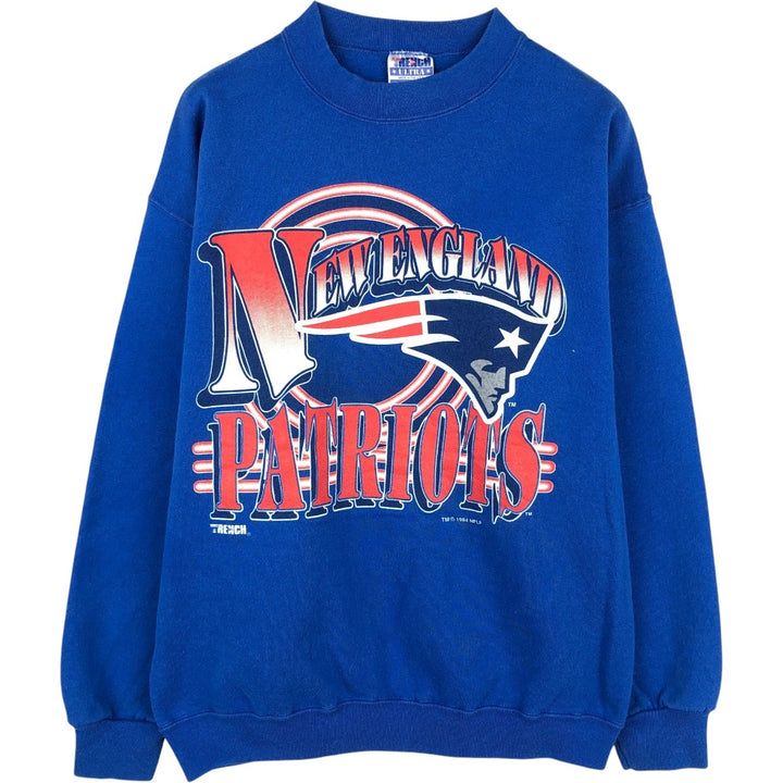 90'S TRENCH New England Patriots Print Sweatshirt, Made in USA, Men's Size L (approx.), Vintage cotton blue type Vintage Second Hand