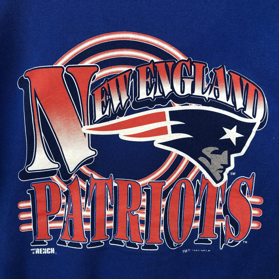 90'S TRENCH New England Patriots Print Sweatshirt, Made in USA, Men's Size L (approx.), Vintage cotton blue type Vintage Second Hand