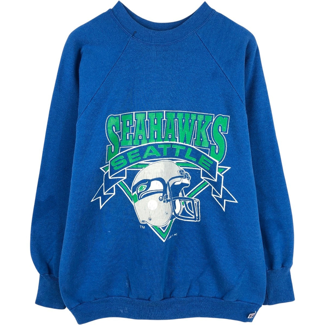 90'S LOGO7 Seattle Seahawks Print Sweatshirt, Made in USA, Men's XL equivalent, Vintage cotton blue type Vintage Second Hand