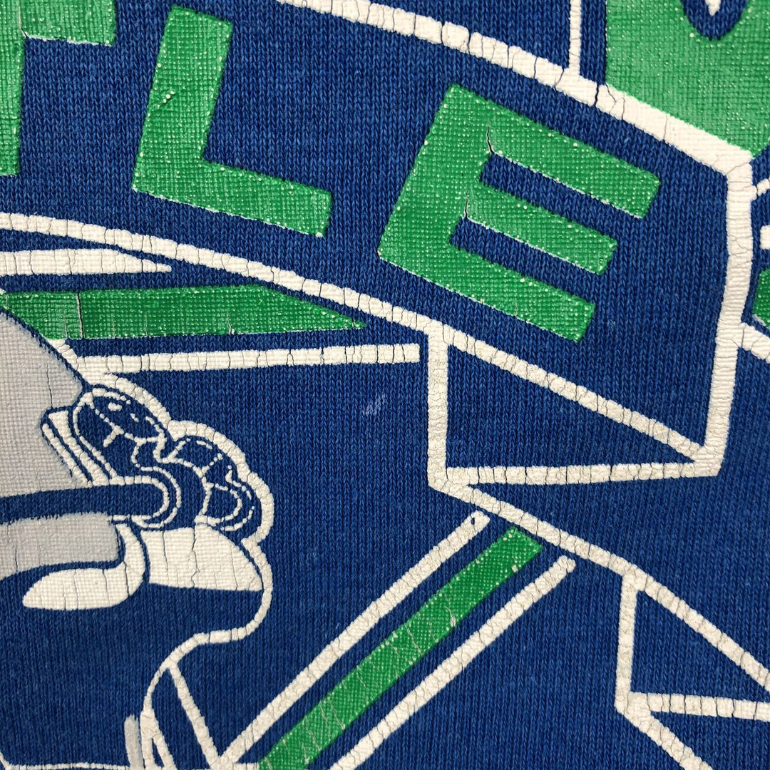 90'S LOGO7 Seattle Seahawks Print Sweatshirt, Made in USA, Men's XL equivalent, Vintage cotton blue type Vintage Second Hand