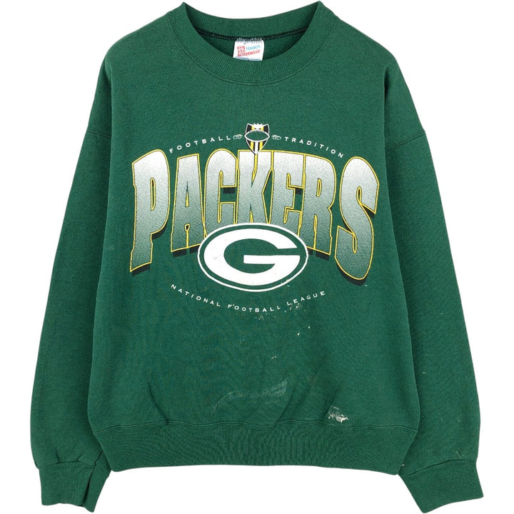90'S Tultex Green Bay Packers Print Sweatshirt, Men's Size L (approx.), Vintage, Short Length cotton Green type dark green Vintage Second Hand