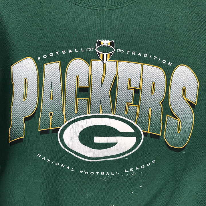 90'S Tultex Green Bay Packers Print Sweatshirt, Men's Size L (approx.), Vintage, Short Length cotton Green type dark green Vintage Second Hand