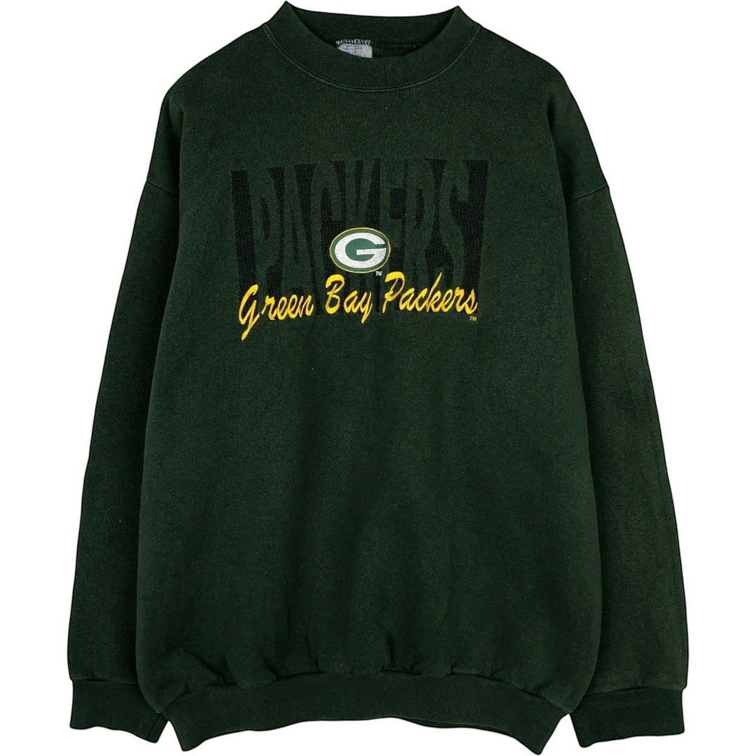 90'S LOGO7 NFL Green Bay Packers Sweatshirt, Made in USA, Men's Size L (approx.), Vintage cotton Green type dark green Vintage Second Hand