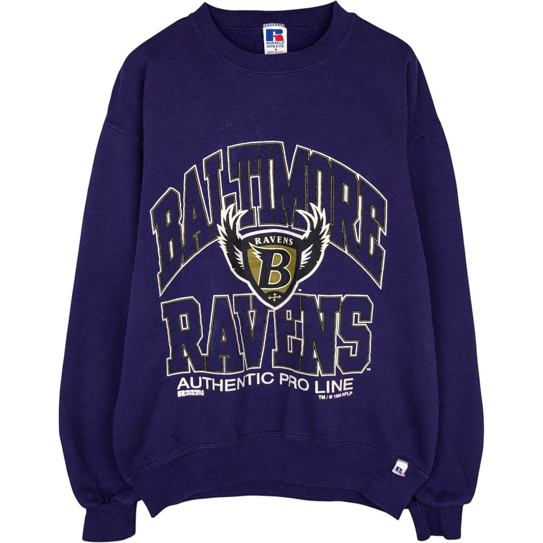 90'S Russell MLB Baltimore Orioles Print Sweatshirt, Made in USA, Men's Size M (approx.), Vintage cotton Purple type blue-purple Vintage Second Hand