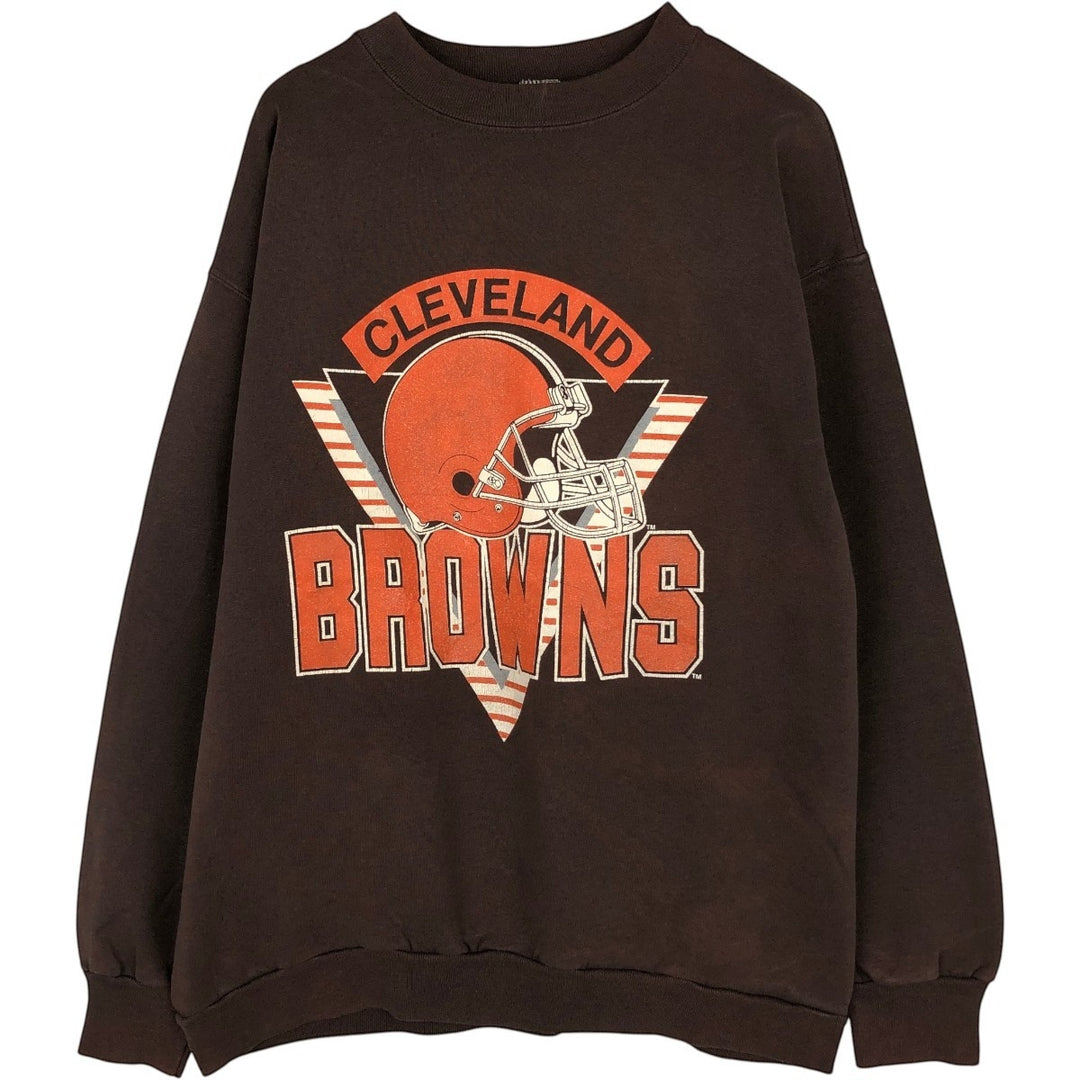90'S TRENCH NFL Cleveland Browns Print Sweatshirt, Made in USA, Men's XL equivalent, Vintage polyester brown type Vintage Second Hand