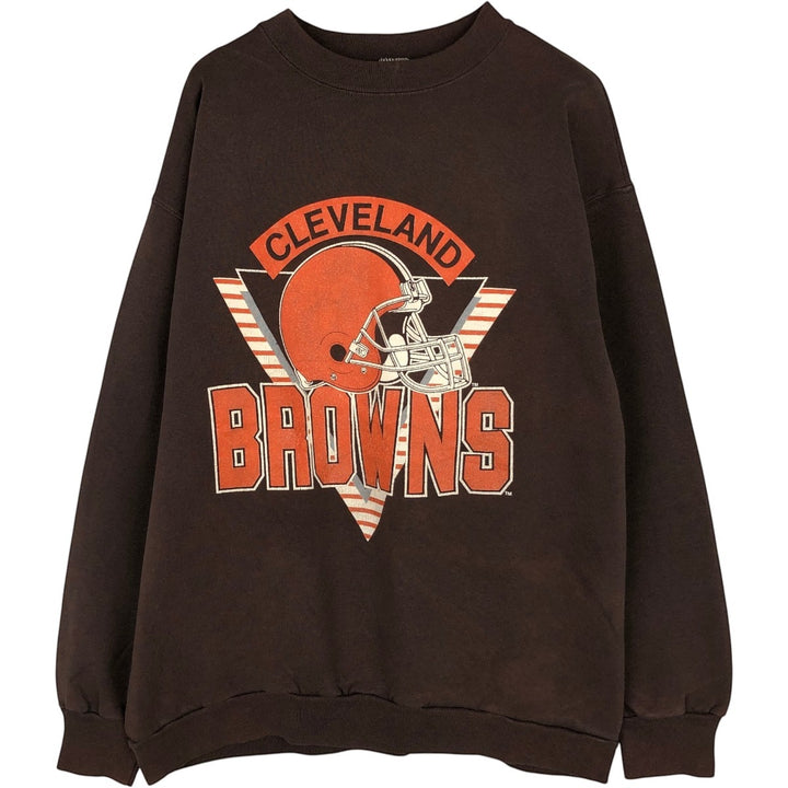 90'S TRENCH NFL Cleveland Browns Print Sweatshirt, Made in USA, Men's XL equivalent, Vintage polyester brown type Vintage Second Hand