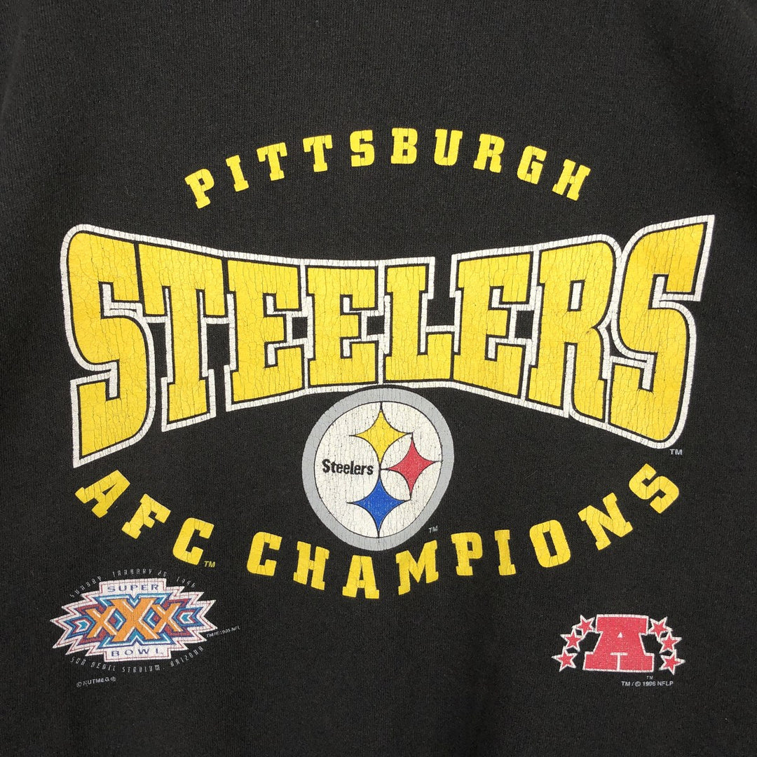 90'S Lee NFL Pittsburgh Steelers Super Bowl Print Sweatshirt, Made in USA, Men's XL equivalent. cotton black type Vintage Second Hand