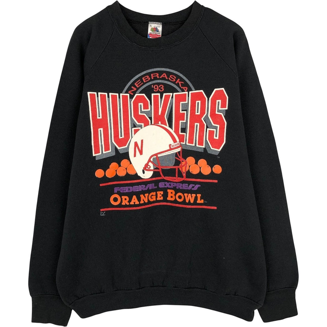 90'S Fruit of the Loom printed sweatshirt, made in the USA, men's XL size, vintage cotton black type Vintage Second Hand