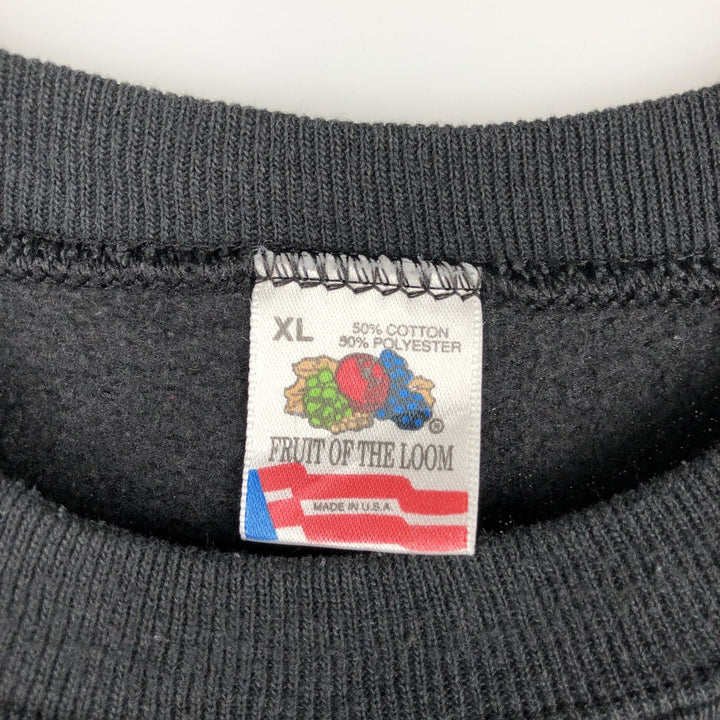 90'S Fruit of the Loom printed sweatshirt, made in the USA, men's XL size, vintage cotton black type Vintage Second Hand