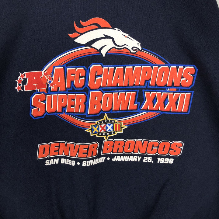 90'S LOGO7 NFL Denver Broncos Print Sweatshirt, Made in USA, Men's Size L (Equivalent), Vintage cotton navy blue type Vintage Second Hand