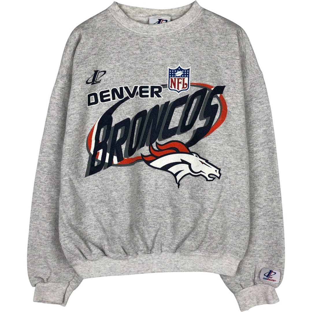 LOGO ATHLETIC NFL DENVER BRONCOS Print Sweatshirt, Made in USA, Men's Size M (approx.) cotton gray type Vintage Second Hand