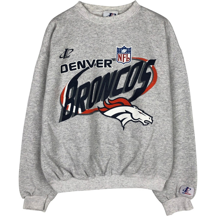 LOGO ATHLETIC NFL DENVER BRONCOS Print Sweatshirt, Made in USA, Men's Size M (approx.) cotton gray type Vintage Second Hand