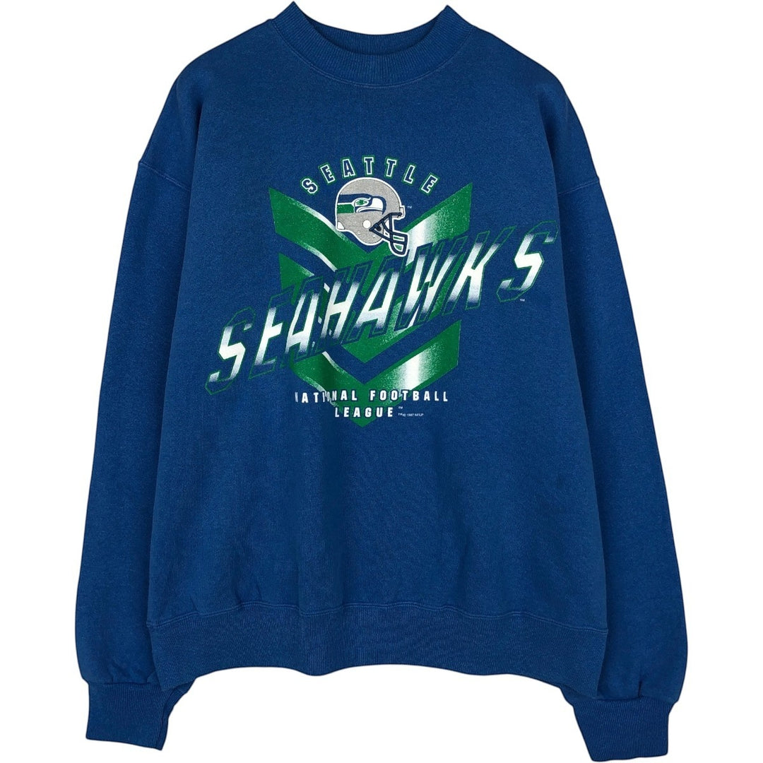90'S Hanes NFL Seattle Seahawks Print Sweatshirt, Men's Size L (approx.), Vintage cotton blue type Vintage Second Hand