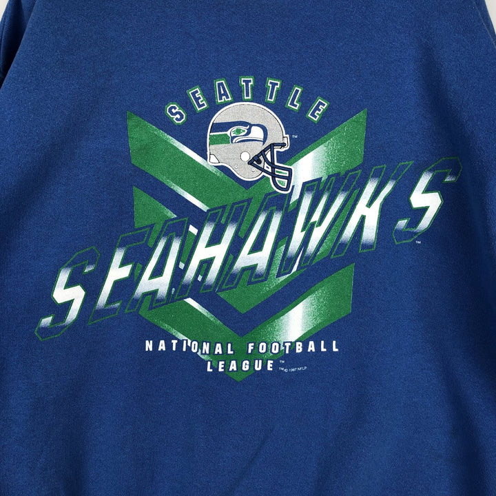 90'S Hanes NFL Seattle Seahawks Print Sweatshirt, Men's Size L (approx.), Vintage cotton blue type Vintage Second Hand