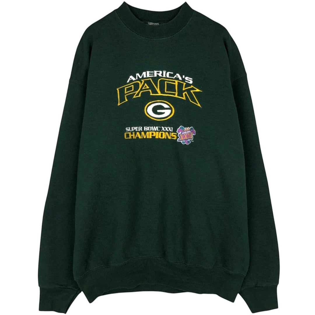 90'S Fruit of the Loom Green Bay Packers Super Bowl Sweatshirt, Made in USA, Men's XL equivalent. cotton Green type dark green Vintage Second Hand