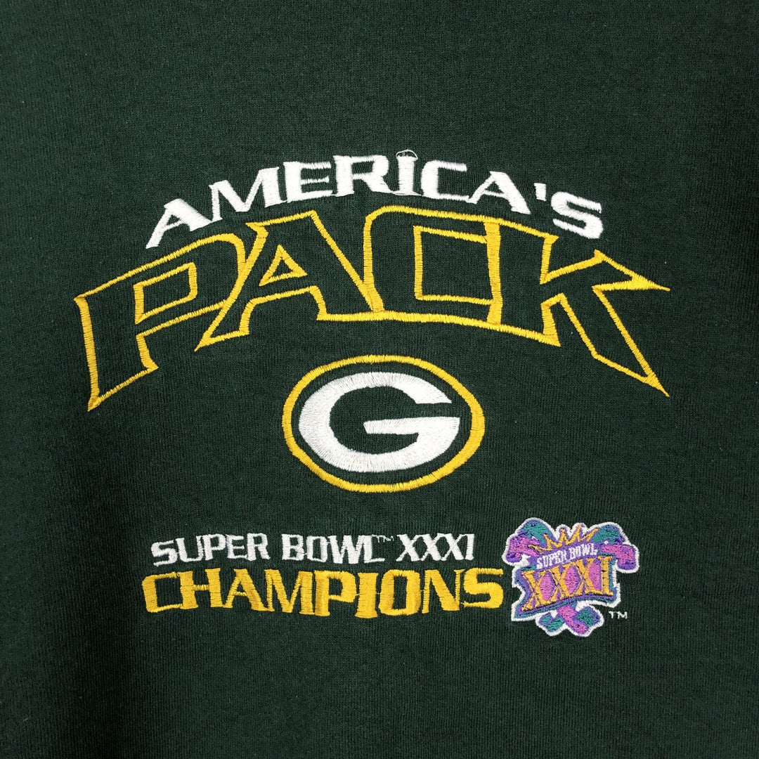 90'S Fruit of the Loom Green Bay Packers Super Bowl Sweatshirt, Made in USA, Men's XL equivalent. cotton Green type dark green Vintage Second Hand