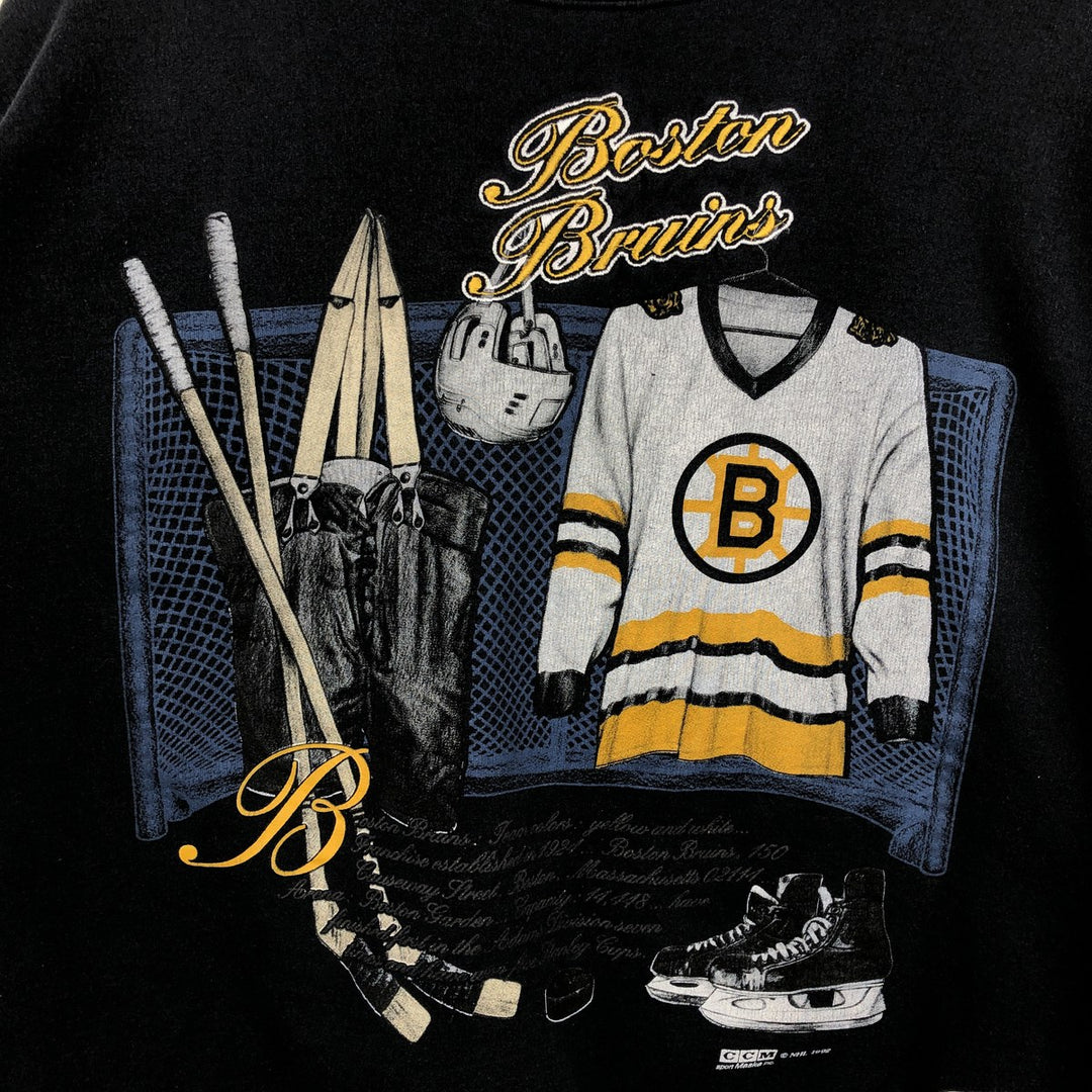 90'S NUTMEG NHL BOSTON BRUINS printed sweatshirt, made in Canada, men's size M equivalent. polyester black type Vintage Second Hand