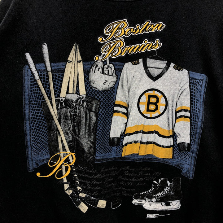 90'S NUTMEG NHL BOSTON BRUINS printed sweatshirt, made in Canada, men's size M equivalent. polyester black type Vintage Second Hand