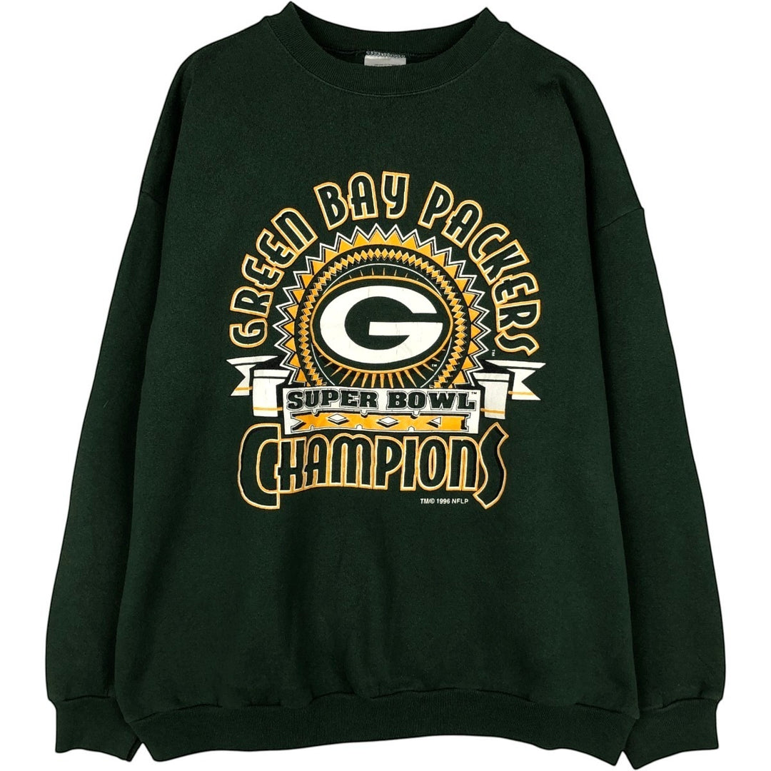90'S Tultex NFL Green Bay Packers Super Bowl Print Sweatshirt (Made in USA) cotton Green type dark green Vintage Second Hand