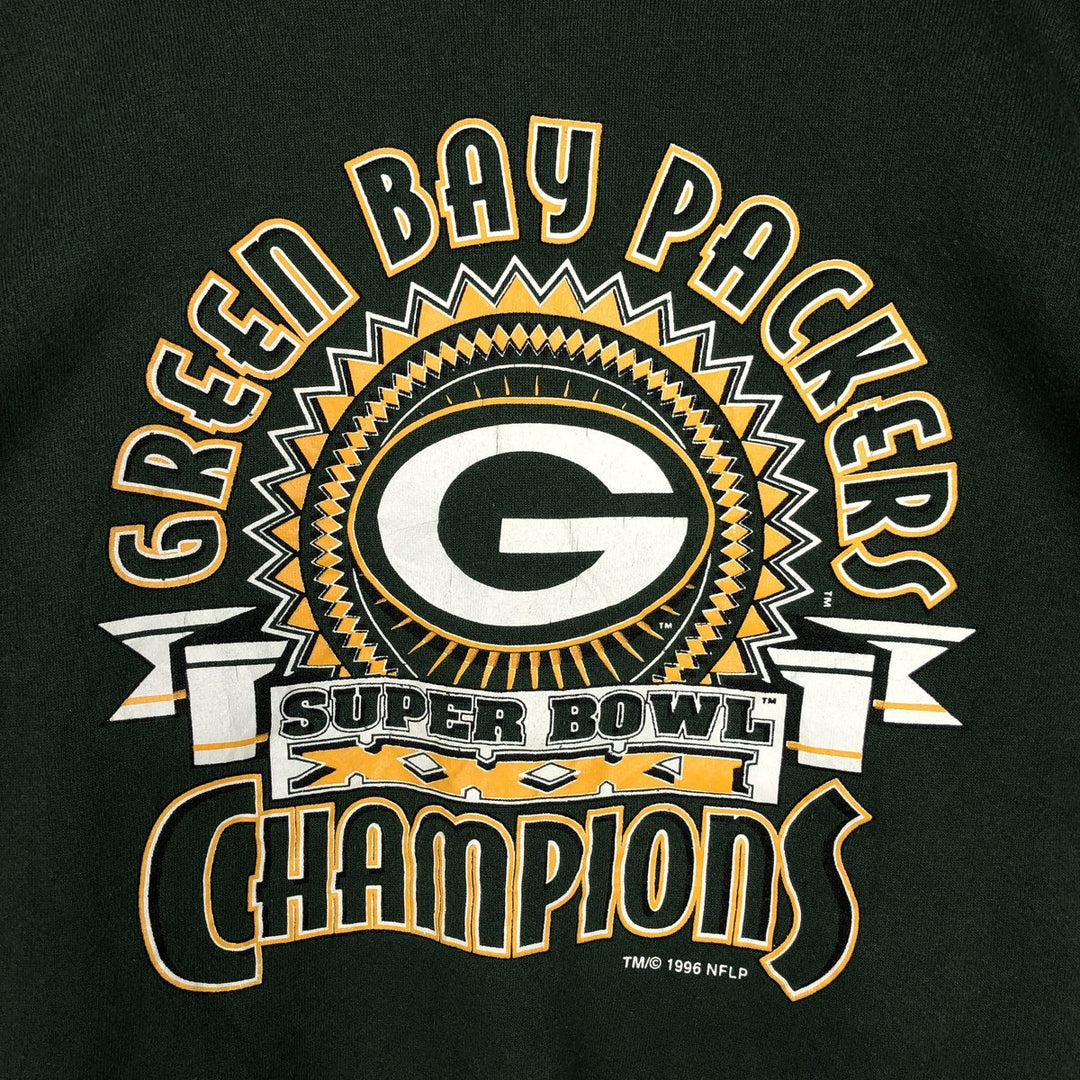 90'S Tultex NFL Green Bay Packers Super Bowl Print Sweatshirt (Made in USA) cotton Green type dark green Vintage Second Hand