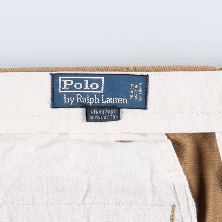 Ralph Lauren POLO by Ralph Lauren ETHAN PANT Two-pleat chino pants for men, size W36 cotton brown type Vintage Second Hand