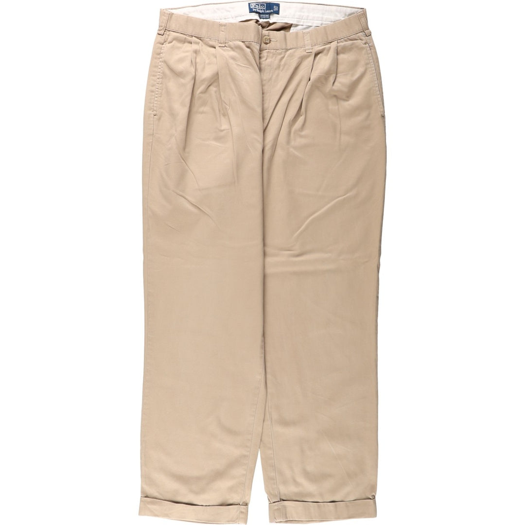 90'S Ralph Lauren POLO by Ralph Lauren HAMMOND PANT Men's W34 equivalent Wide Leg Pants Vintage cotton beige type brown Vintage Second Hand