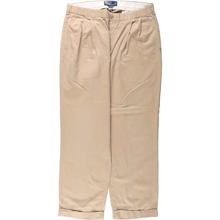 90'S Ralph Lauren POLO by Ralph Lauren HAMMOND PANT Men's W34 equivalent Wide Leg Pants Vintage cotton beige type brown Vintage Second Hand