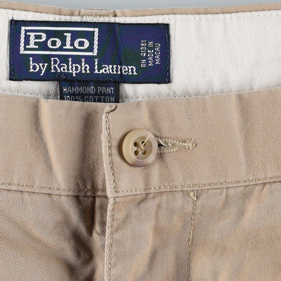 90'S Ralph Lauren POLO by Ralph Lauren HAMMOND PANT Men's W34 equivalent Wide Leg Pants Vintage cotton beige type brown Vintage Second Hand