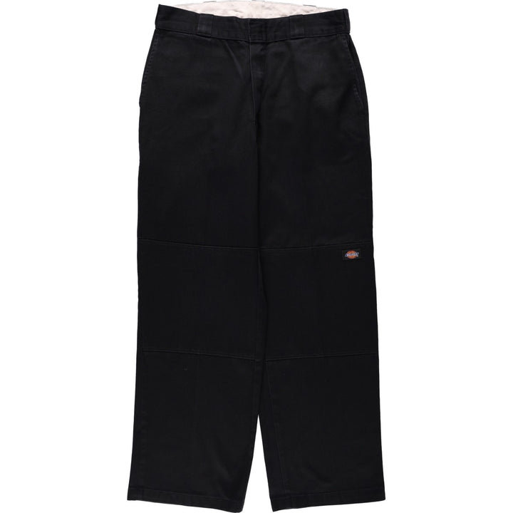 Dickies logo patch double-knee work pants, men's size W33 (approx.) polyester black type Vintage Second Hand