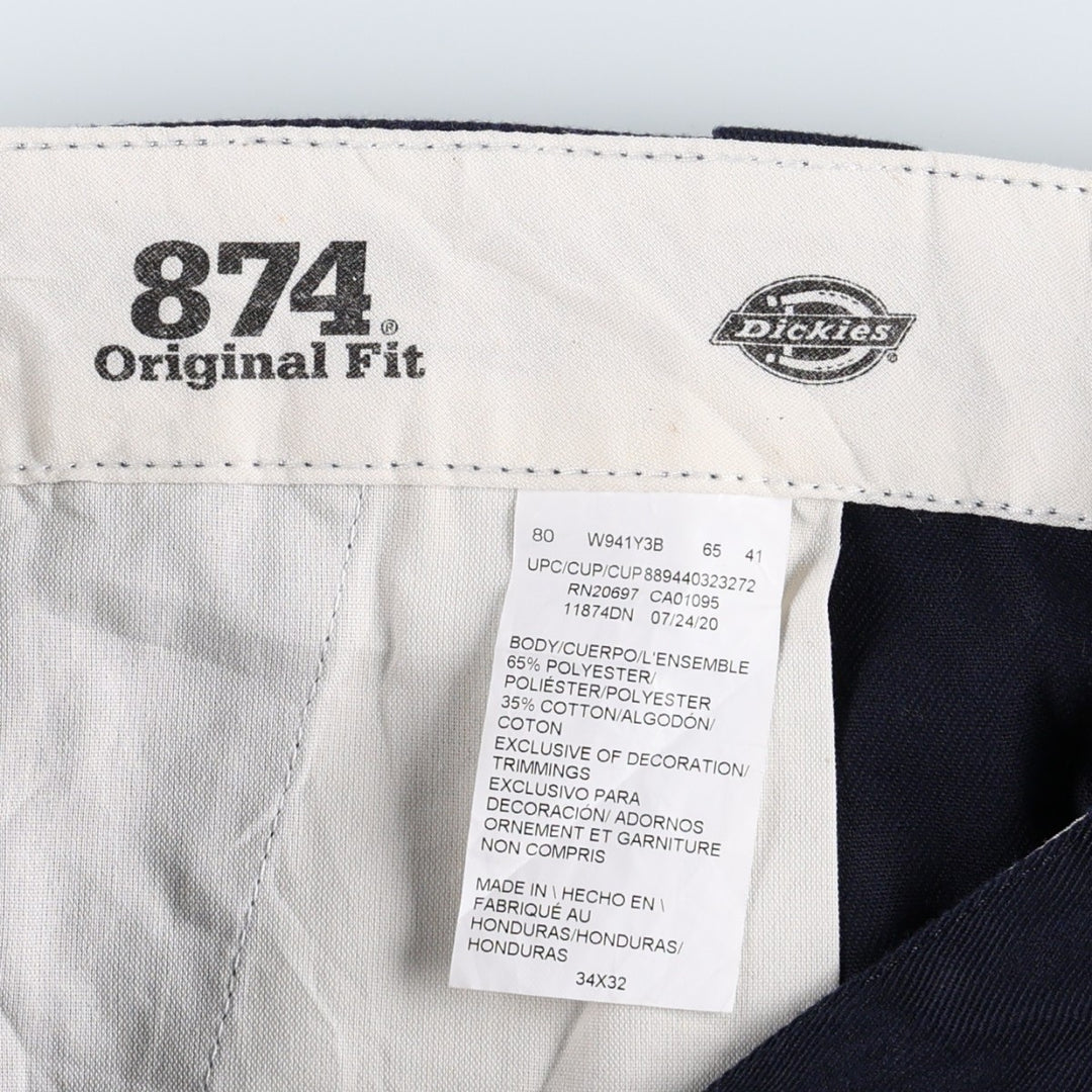 Dickies 874 FLEX ORIGINAL FIT Work Pants, Men's, Size 34 (approx.) polyester navy blue type Vintage Second Hand